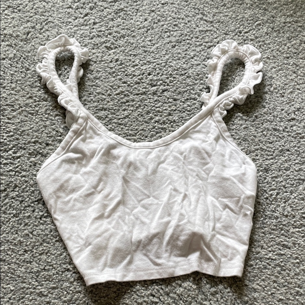 LF White Ruffle Strap Tank Top